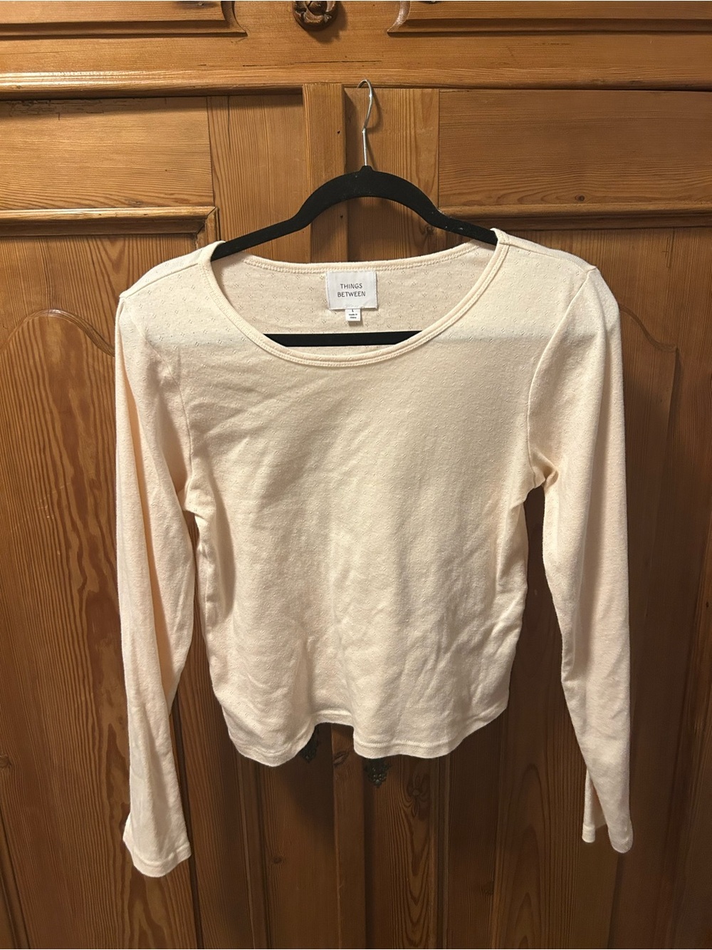 Things Between Pointelle Long-Sleeve Crew in Light Cream